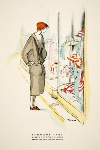 Schwere Wahl, outift door Eugen Mossner, uit Styl, pub.1922 (pochoirdruk) door German School