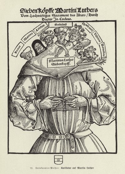 Zeven hoofden van Maarten Luther (litho) door German School