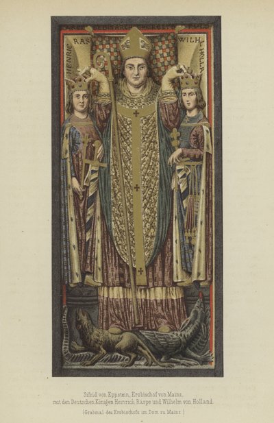 Siegfried von Eppstein, Aartsbisschop van Mainz van 1230 tot 1249, met de Duitse Koningen Hendrik Raspe, Landgraaf van Thüringen, en Willem II van Holland, Graaf van Holland en Zeeland door German School