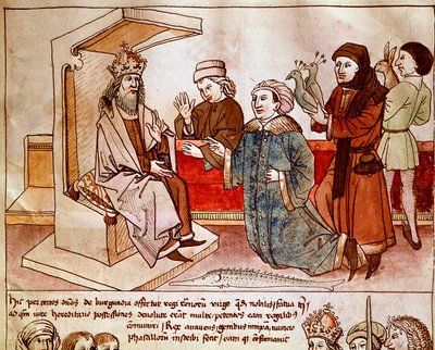 Sigismund I van Luxemburg ontvangt de hulde van onderworpen volkeren (miniatuur uit 