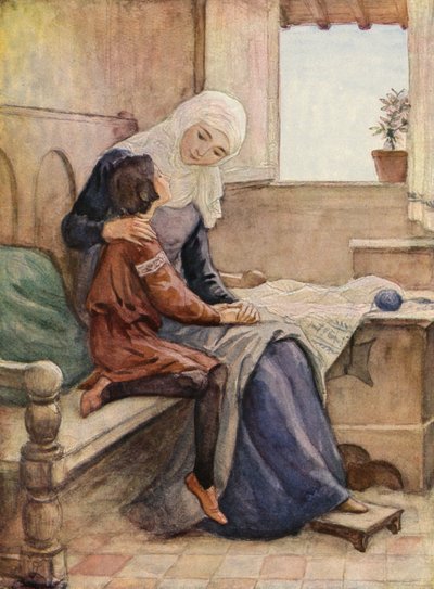 Franciscus en zijn moeder (kleurenlitho) door German School