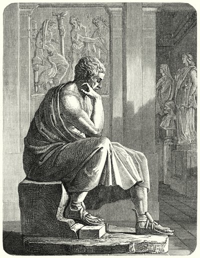 Standbeeld van Aristoteles, oude Griekse filosoof en wetenschapper (gravure) door German School