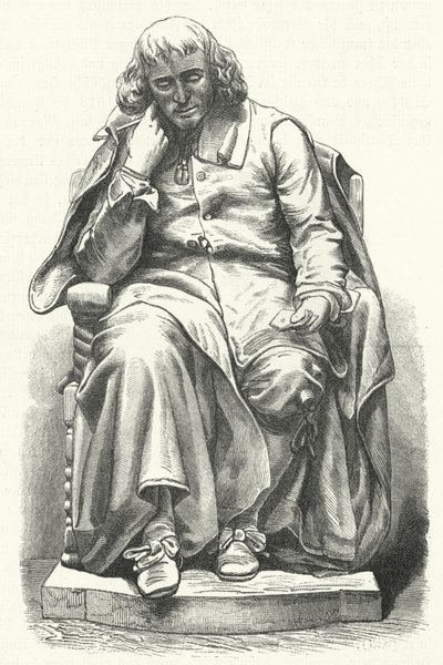 Standbeeld van de Nederlandse filosoof Baruch Spinoza in Den Haag (gravure) door German School