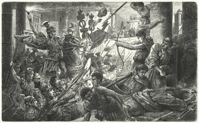 Sulla betreedt Rome met zijn leger, 88 v.Chr. (gravure) door German School