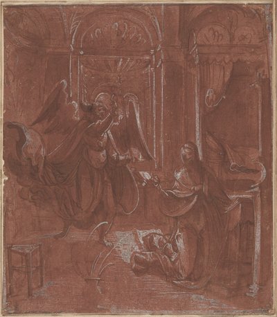 De Annunciatie, ca. 1520 (pen en inkt) door German School