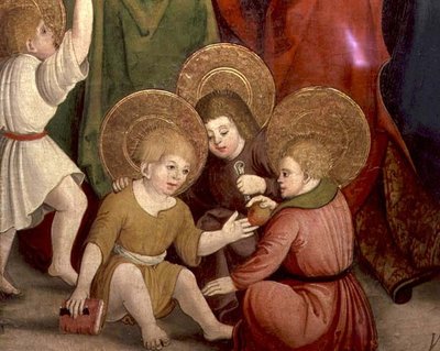De Kindertijd van St. Joseph, detail (spelende kinderen, Zwabische School) door German School