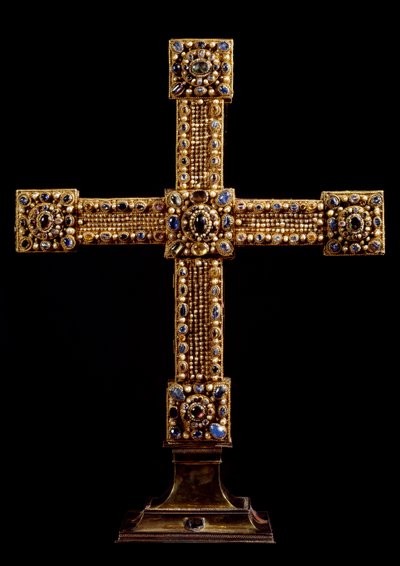 Het Kruis van het Rijk (Reichskreuz) gemaakt van goud, stenen en parels door de Duitse vervaardiging. Begin 11e eeuw Dim. 71x77 cm Wenen, Kunsthistorisches Museum door German School