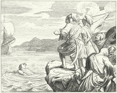De Heilige Roomse Keizer Otto II ontsnapt aan de Grieken na zijn nederlaag in de Slag bij Stilo, 982 (gravure) door German School