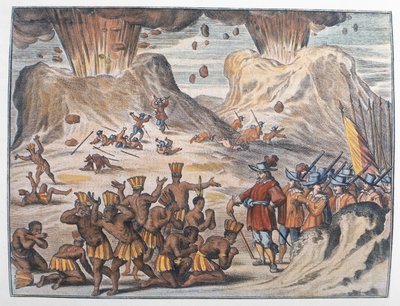 De reis van Cortes naar Tenochtitlan in 1521 door German School