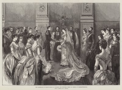 Het huwelijk van prins Hendrik van Pruisen en prinses Irene van Hessen, in Charlottenburg (gravure) door German School