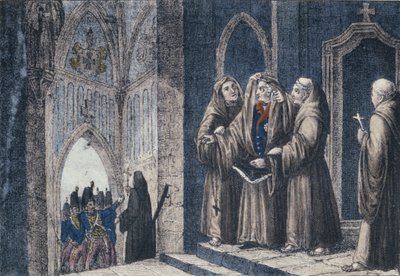 De Monniken bedekken de Koning met een doek in het Camenz Klooster door German School