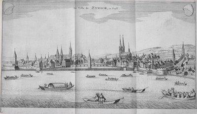 De Stad Zürich, Zwitserland, uit Deel II van Itinera Alpina door Johann Jacob Scheuchzeri, gepubliceerd 1706 door German School