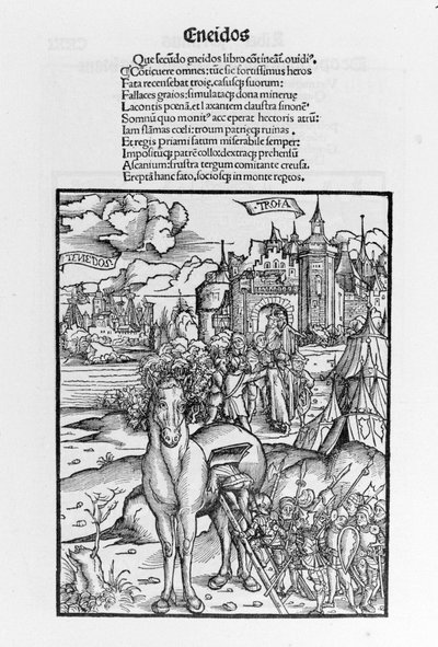 Het paard van Troje. Aeneis. Houtsnede door Sebastian Brant. Straatsburg door German School