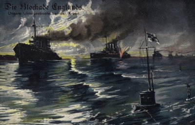 De blokkade van Engeland, Eerste Wereldoorlog (kleurenlitho) door German School
