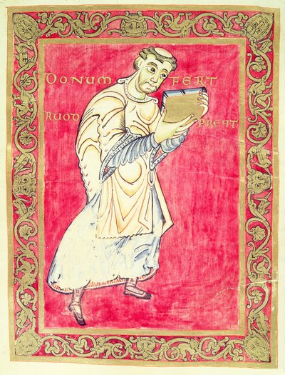 De monnik Ruodprehet presenteert zijn boek, uit het Psalter van Egbert, aartsbisschop van Trier door German School