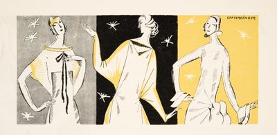 Drie vrouwen in jurken, uit Styl, pub.1922 (pochoirdruk) door German School