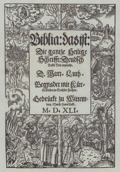 Titelpagina van een editie van Martin Luthers Bijbel uit 1541 door German School