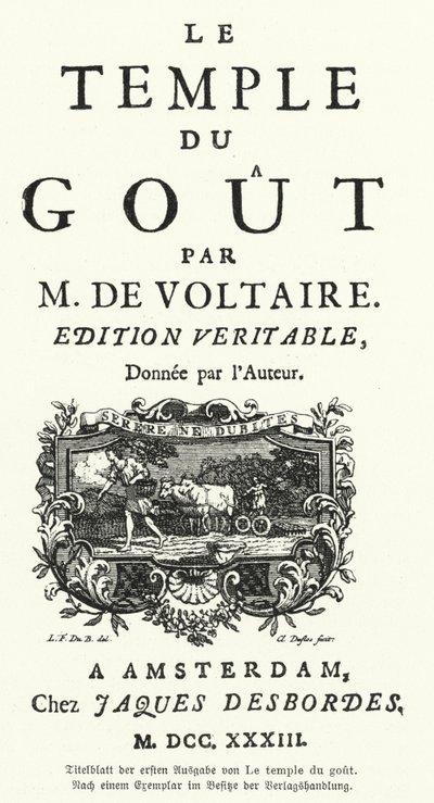 Titelpagina van de eerste editie van Franse schrijver en filosoof Voltaire