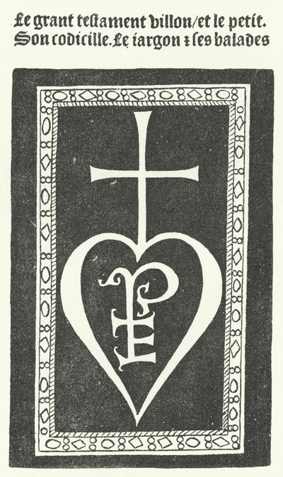Titelpagina van de eerste editie van de gedichten van de Franse dichter François Villon, gedrukt door Pierre Levet in Parijs in 1483 (gravure) door German School