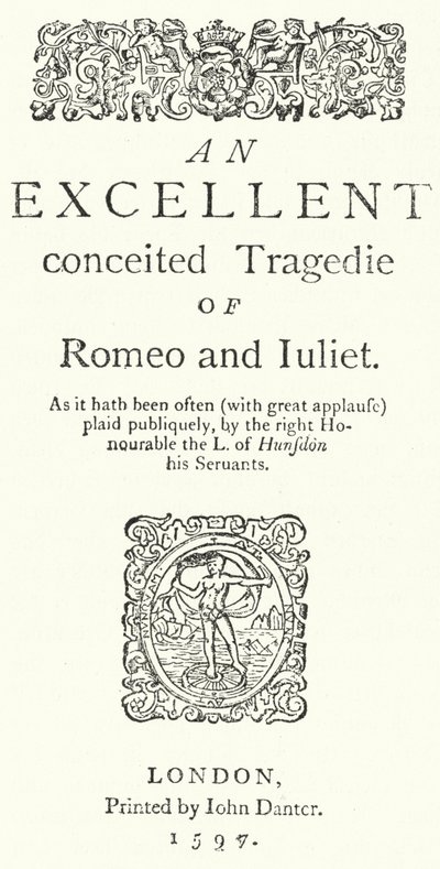 Titelpagina van de eerste quarto editie van Shakespeare