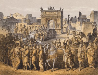 Triomf in het oude Rome (kleurenlitho) door German School