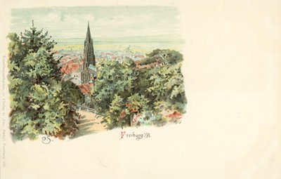 Zicht op de stad Freiburg, Duitsland, met zijn kathedraal door German School