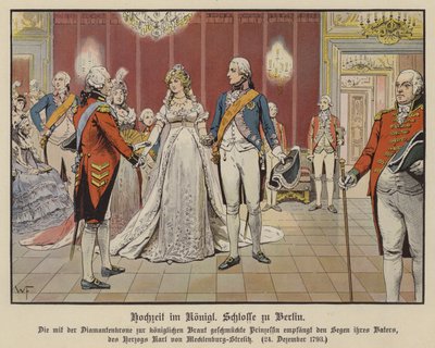 Huwelijk van Kroonprins Frederik Willem van Pruisen en Prinses Louise van Mecklenburg-Strelitz in het Koninklijk Paleis, Berlijn, 24 december 1793 door German School