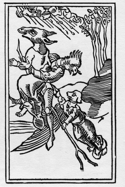 Heksen veranderd in dieren gravure uit 1489 in 