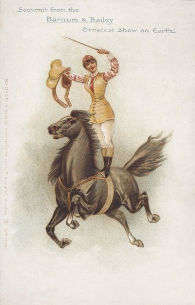 Vrouwelijke ruiter van het Barnum and Bailey