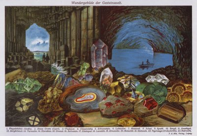 Wereldwonderen of rotsen en kristallen (kleurenlitho) door German School