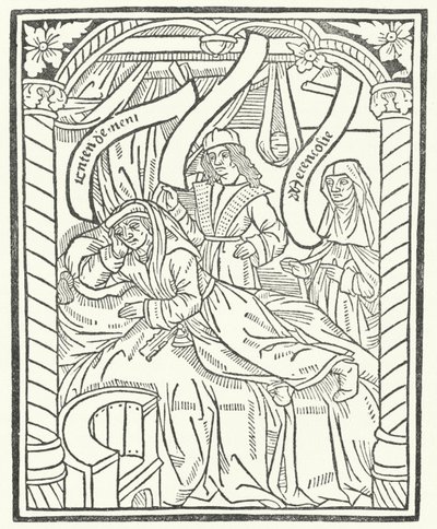 Houtsnede uit de eerste editie van werken van Alain Chartier (gravure) door German School