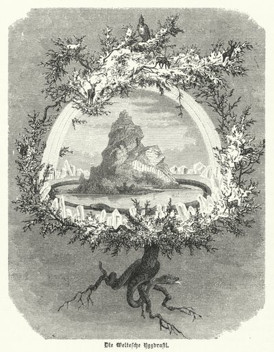 Yggdrasil, mythische es van de Noorse kosmologie door German School