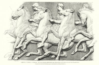 Jonge Atheense ruiters, kopie van een deel van het Parthenon-fries uit Athene, oud Griekenland door German School
