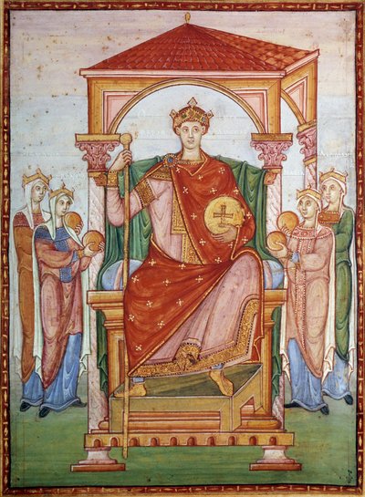 Otto III ontvangt de hulde van de naties door German School