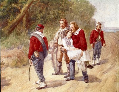 De Italiaanse patriot Giuseppe Garibaldi vervoert zijn vrouw Anita die lijdt aan tyfus naar Ravenna in 1849 door Gerolamo Induno