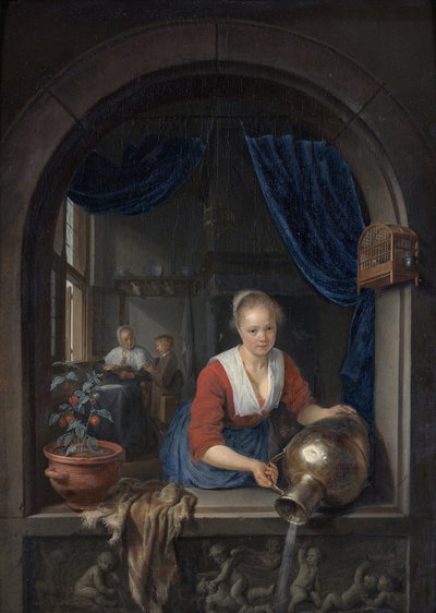 Dienstmeisje bij het raam door Gerrit Dou