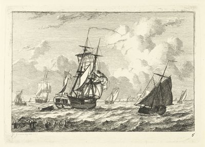 Verschillende zeilschepen op onrustig water door Gerrit Groenewegen