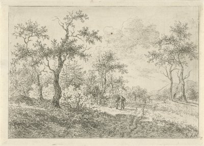 Bosrijk landschap met een vrouw en een jongen door Gerrit Jan Michaëlis