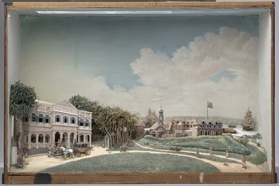 Diorama van het Gouvernementsplein in Paramaribo door Gerrit Schouten