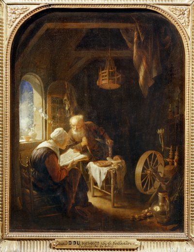 De Bijbel lezen of Anne en Tobias ... door Gerrit or Gerard Dou