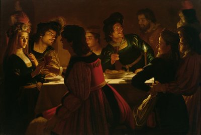 Feestscène met een Jong Getrouwd Stel door Gerrit van Honthorst