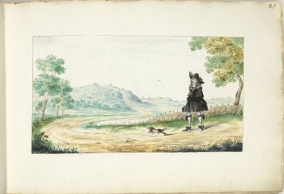 Lopende heer op een landweg door Gesina ter Borch (signed by artist)