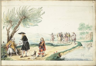 Roma-vrouw leest de hand van een heer door Gesina ter Borch (signed by artist)