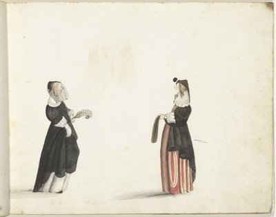 Twee staande vrouwen in profiel door Gesina ter Borch