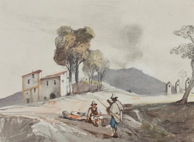 Herders met Vesuvius in de verte, met toevoegingen door een Borbone-leerling door Giacinto Gigante