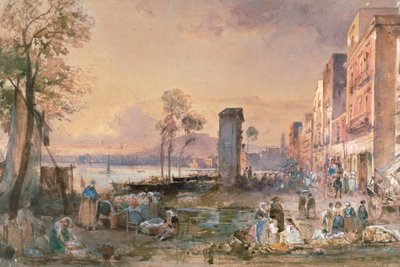 Uitzicht op Napels vanaf Marinella, door Giacinto Gigante (1806-1876), potlood, aquarel en ceruse (wit lood) op papier, Italië door Giacinto Gigante