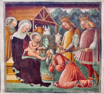 Aanbidding der wijzen (detail) door Giacomo Borlone de Buschis
