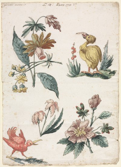 Bloemmotieven met Twee Vogels door Giacomo Cavenezia