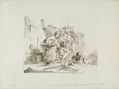 Zittende Jongeling Leunend Tegen een Urn, uit Capricci door Giambattista Tiepolo