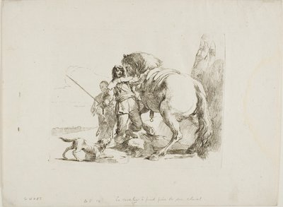 De ruiter die naast zijn paard staat, uit Capricci door Giambattista Tiepolo